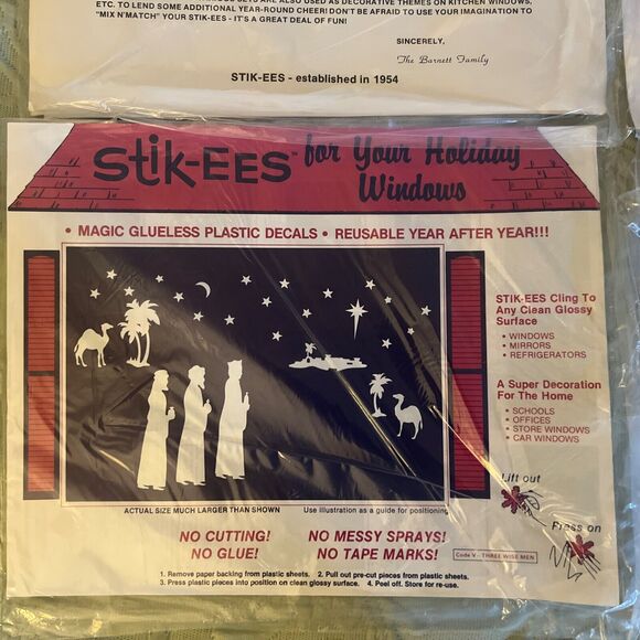 4 BRAND NEW UNOPENED Stik-EES Christmas Wise Men Cornucopia +RARE STORAGE SHEETS - Picture 2 of 11